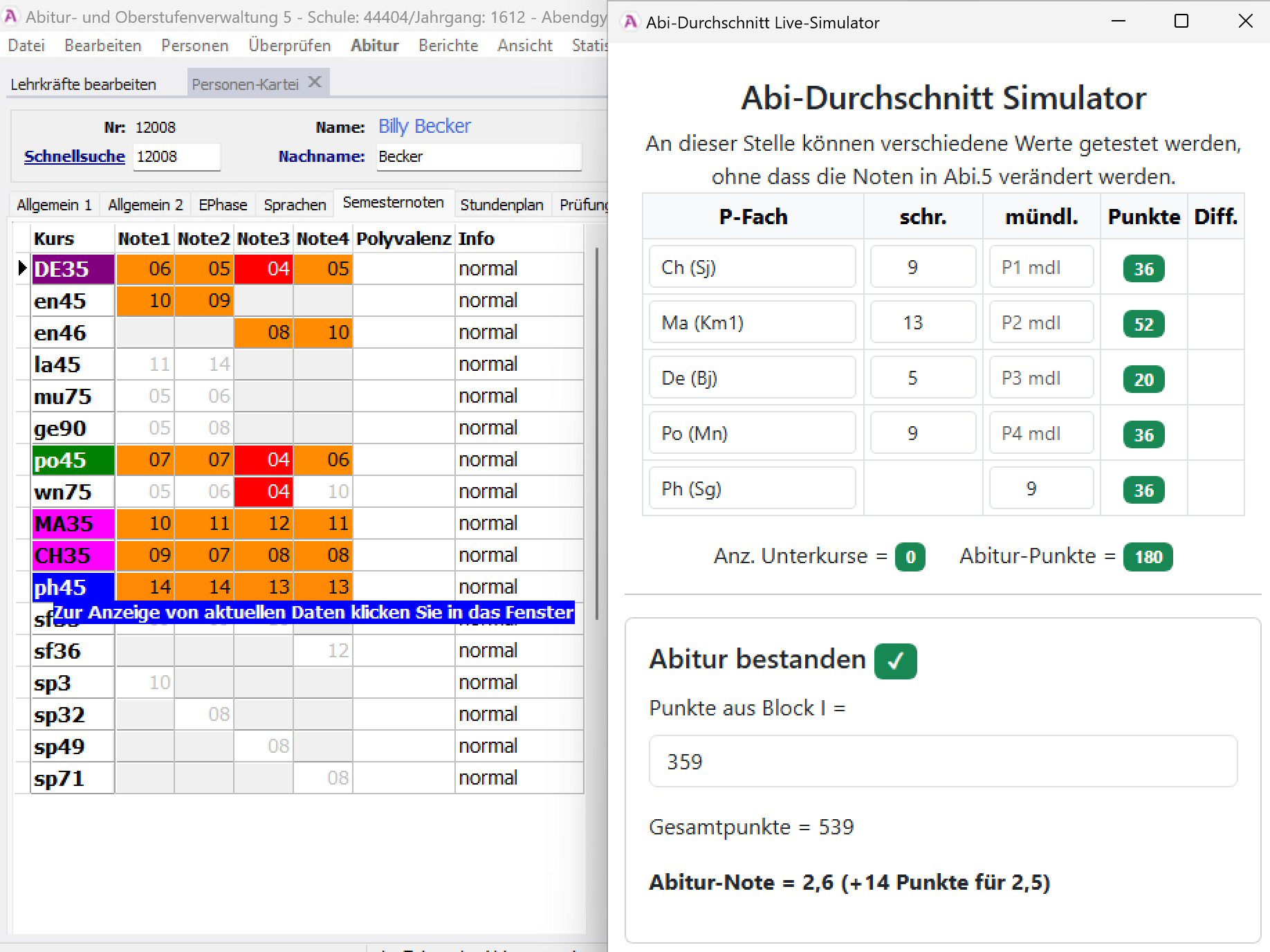 Bildschirmausgabe mit vorgelagertem Simulator