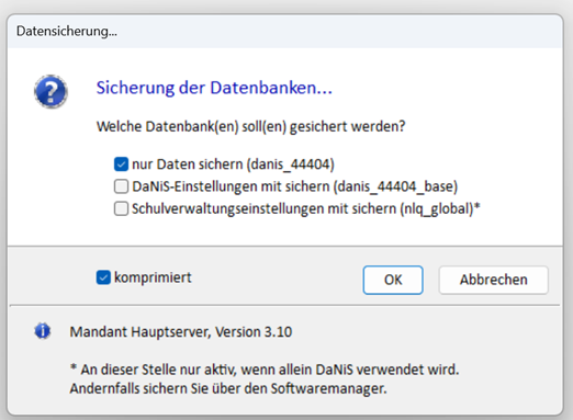 Auswahl der zu sichernden Datenbanken