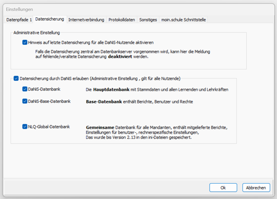 Einstellungen der Datensicherungen