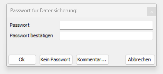 Passwortabfrage für Datensicherung