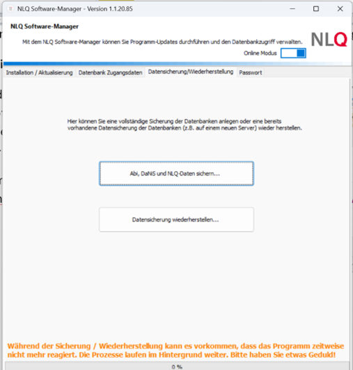 Sicherung und Wiederherstellung über den Software-Manager