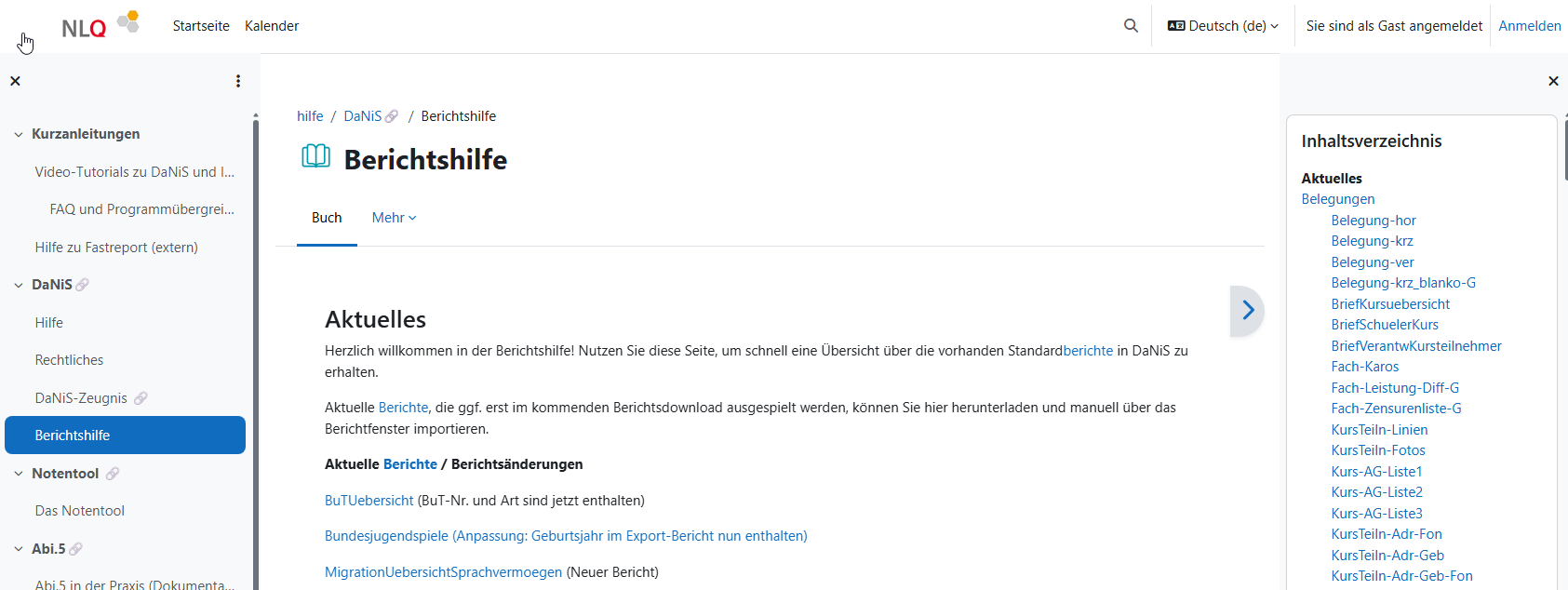 Internetseite der Berichtshilfe