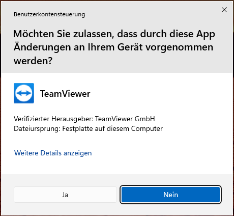 Erlaubnisanfrage der TeamViewer Software