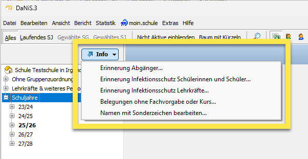 Info-Schaltfläche mit möglichen Menüpunkten