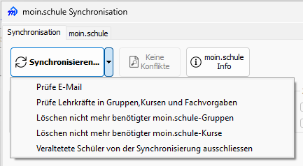 Schaltfläche Synchronisieren im Hauptdialog mit Untermenü